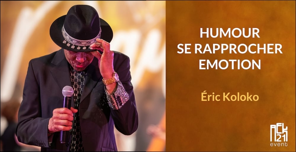 Éric Koloko, micro à la main et chapeau sur la tête, incarne l’énergie, le partage et l’émotion sur scène — une image symbole du Koloko Show by AEK21 Event.